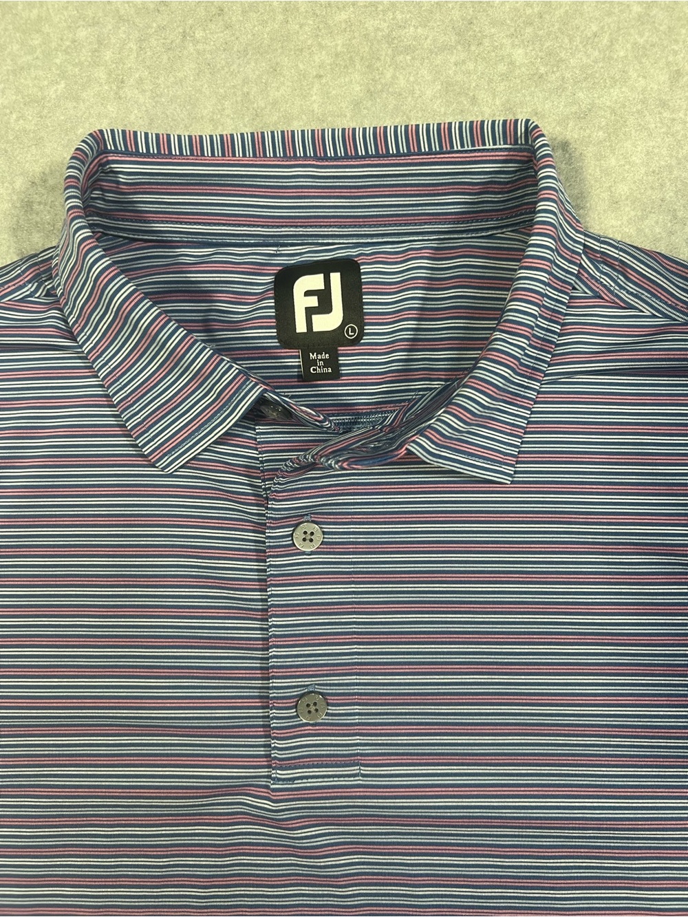 FootJoy Men's Striped Golf Polo - Blue & Pink